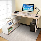 NNEDSZ Rotary Corner Desk with Bookshelf - Brown & White
