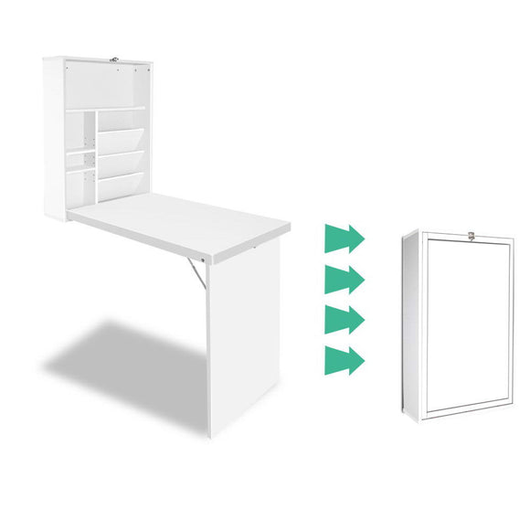 NNEDSZ Foldable Desk with Bookshelf - White