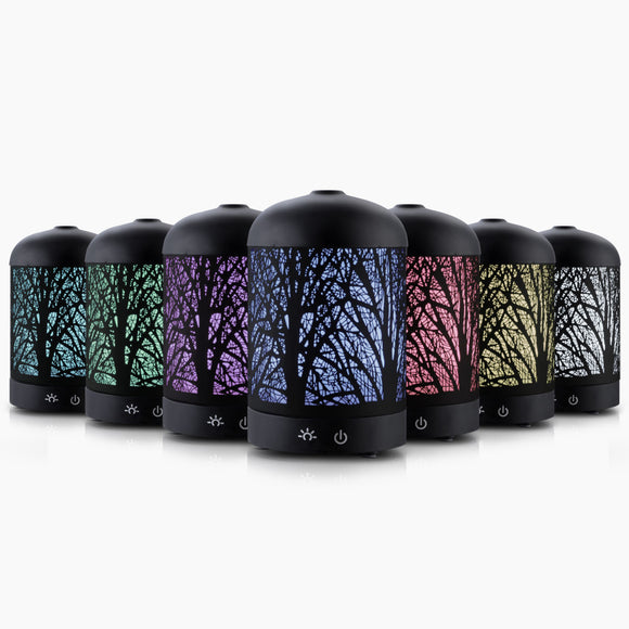 NNEDSZ Aroma Diffuser Aromatherapy LED Night Light Iron Air Humidifier Black Forrest Pattern 160ml