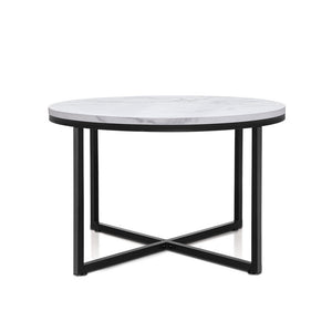 NNEDSZ Coffee Table Marble Effect Side Tables Bedside Round Black Metal 70X70CM