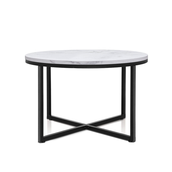 NNEDSZ Coffee Table Marble Effect Side Tables Bedside Round Black Metal 70X70CM