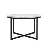 NNEDSZ Coffee Table Marble Effect Side Tables Bedside Round Black Metal 70X70CM