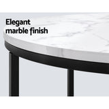 NNEDSZ Coffee Table Marble Effect Side Tables Bedside Round Black Metal 70X70CM