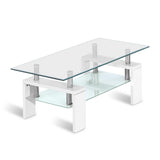 NNEDSZ 2 Tier Coffee Table Tempered Glass Stainless Steel White