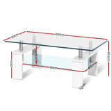 NNEDSZ 2 Tier Coffee Table Tempered Glass Stainless Steel White