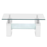 NNEDSZ 2 Tier Coffee Table Tempered Glass Stainless Steel White