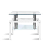 NNEDSZ 2 Tier Coffee Table Tempered Glass Stainless Steel White