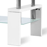 NNEDSZ 2 Tier Coffee Table Tempered Glass Stainless Steel White