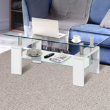 NNEDSZ 2 Tier Coffee Table Tempered Glass Stainless Steel White