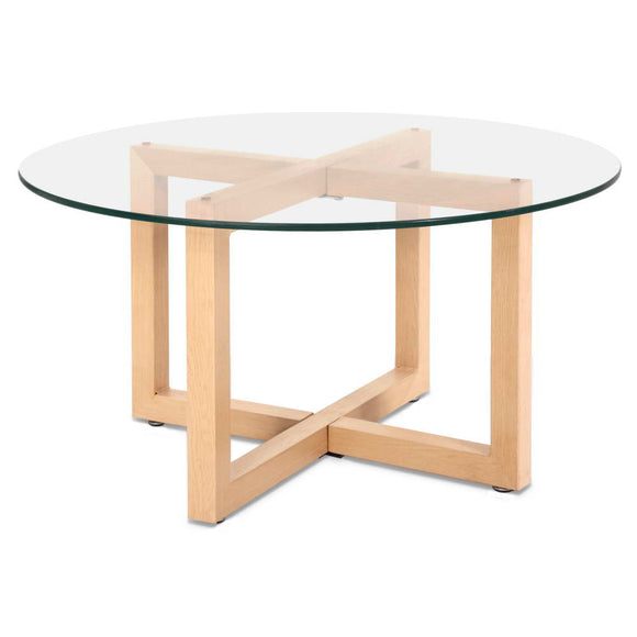 NNEDSZ Tempered Glass Round Coffee Table - Beige