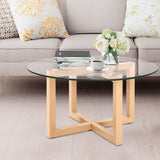 NNEDSZ Tempered Glass Round Coffee Table - Beige