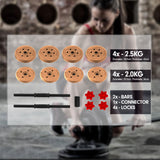 NNEDPE Powertrain 20kg Home Gym Adjustable Dumbbell and Barbell Weights Set - Gold