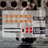 NNEDPE Powertrain Adjustable 32kg Home Gym Dumbbell Barbell Weights Gold
