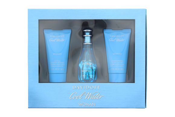 NNEKG Davidoff Cool Water Woman 3 Piece Set EDT 30ml + Body Lotion 50ml + Shower Gel 50ml