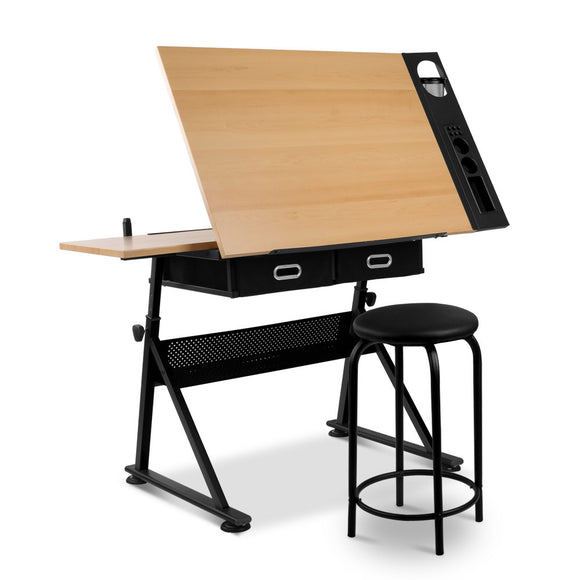 NNEDSZ Tilt Drafting Table Stool Set - Natural & Black