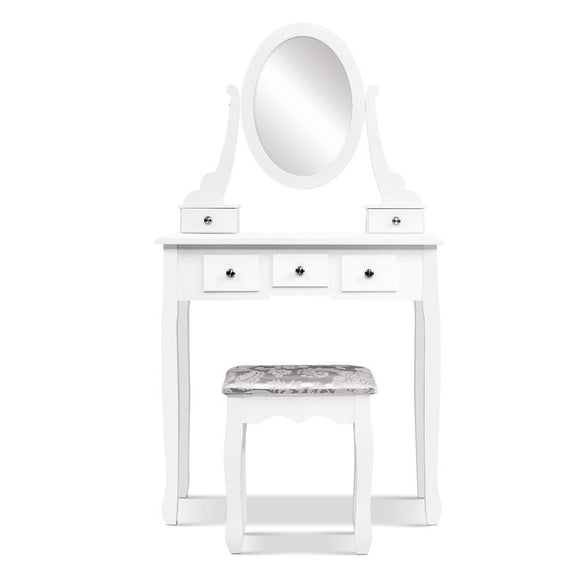 NNEDSZ Dressing Table Stool Set Mirror Drawers Makeup Cabinet Storage Desk White