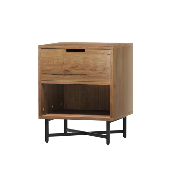 NNEDSZ Bedside Table Drawers Shelf Side Nightstand Storage Bedroom Rust Oak