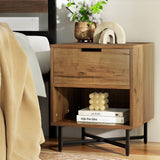 NNEDSZ Bedside Table Drawers Shelf Side Nightstand Storage Bedroom Rust Oak