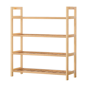 NNEDSZ 4-tier Shoe Rack 12 Pairs Shoe Storage Weaved Shelves Solid Wood Frame