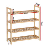 NNEDSZ 4-tier Shoe Rack 12 Pairs Shoe Storage Weaved Shelves Solid Wood Frame