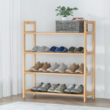 NNEDSZ 4-tier Shoe Rack 12 Pairs Shoe Storage Weaved Shelves Solid Wood Frame