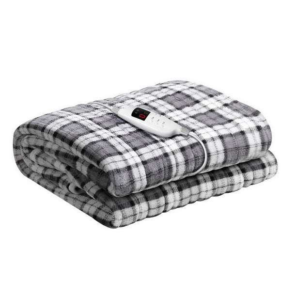 NNEDSZ Bedding Electric Throw Rug Flannel Snuggle Blanket Washable Heated Grey and White Checkered