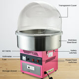NNEMB 1000W Commercial Fairy Floss Cotton Candy Maker Machine with Transparent Shield