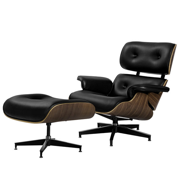 NNEDSZ Armchair Lounge Chair and Ottoman Recliner Armchair Leather Plywood Black