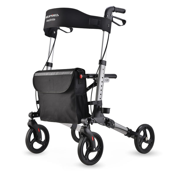 NNEMB Foldable Aluminium Walking Frame Rollator with Bag and Seat-Silver