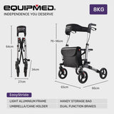 NNEMB Foldable Aluminium Walking Frame Rollator with Bag and Seat-Silver