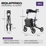 NNEMB Foldable Aluminium Walking Frame Rollator with Bag and Seat-Titanium Colour