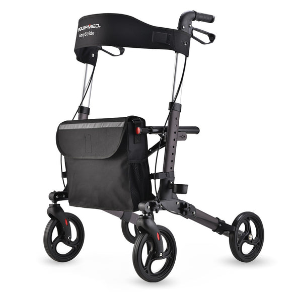 NNEMB Foldable Aluminium Walking Frame Rollator with Bag and Seat-Titanium Colour