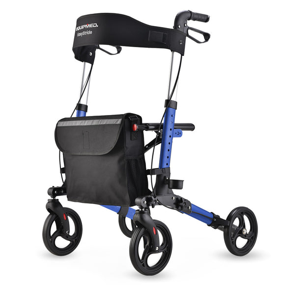 NNEMB Foldable Aluminium Walking Frame Rollator with Bag and Seat-Blue