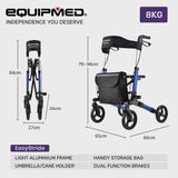 NNEMB Foldable Aluminium Walking Frame Rollator with Bag and Seat-Blue
