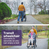 NNEMB 2-in-1 Foldable Aluminium Walking Frame Rollator and Transit Wheelchair with Bag-Titanium colour