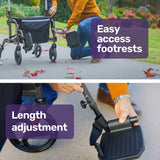 NNEMB 2-in-1 Foldable Aluminium Walking Frame Rollator and Transit Wheelchair with Bag-Titanium colour