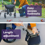 NNEMB 2-in-1 Foldable Aluminium Walking Frame Rollator and Transit Wheelchair with Bag-Silver