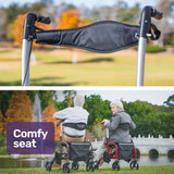 NNEMB 2-in-1 Foldable Aluminium Walking Frame Rollator and Transit Wheelchair with Bag-Silver