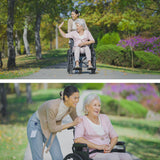 NNEMB 24 Inch Folding Wheelchair with Park Brakes-136kg Capacity-Retractable Armrests-Black