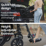 NNEMB 24 Inch Folding Wheelchair with Park Brakes-136kg Capacity-Retractable Armrests-Black