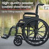 NNEMB 24 Inch Folding Wheelchair with Park Brakes-136kg Capacity-Retractable Armrests-Black