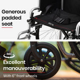 NNEMB 24 Inch Folding Wheelchair with Park Brakes-136kg Capacity-Retractable Armrests-Grey
