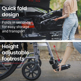 NNEMB 24 Inch Folding Wheelchair with Park Brakes-136kg Capacity-Retractable Armrests-Grey