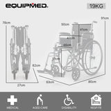 NNEMB 24 Inch Folding Wheelchair with Park Brakes-136kg Capacity-Retractable Armrests-Grey