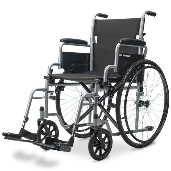 NNEMB 24 Inch Folding Wheelchair with Park Brakes-136kg Capacity-Retractable Armrests-Grey