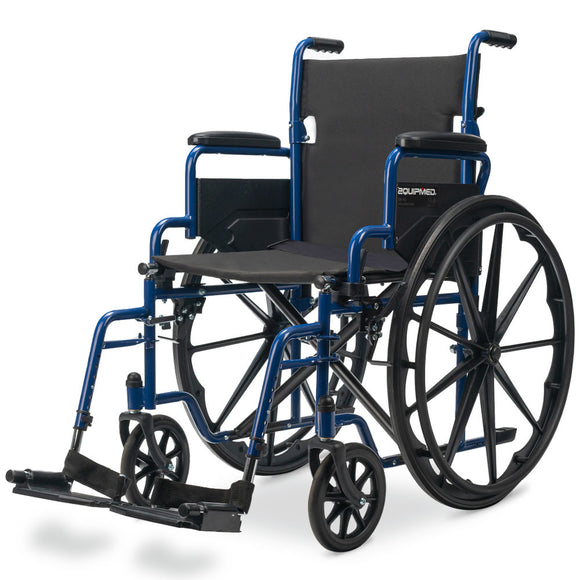 NNEMB 24 Inch Folding Wheelchair with Park Brakes-136kg Capacity-Retractable Armrests-Blue
