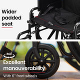 NNEMB Folding Wheelchair-XL 51cm Wide Seat-24 Inch Wheels-136kg Capacity-Park Brakes-Black