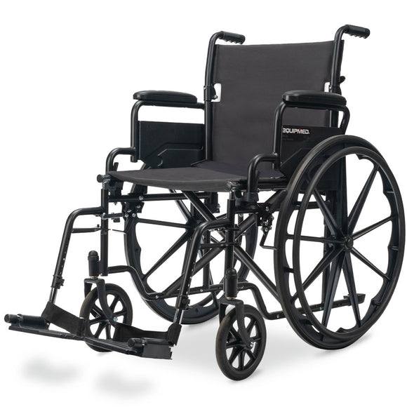 NNEMB Folding Wheelchair-XL 51cm Wide Seat-24 Inch Wheels-136kg Capacity-Park Brakes-Black