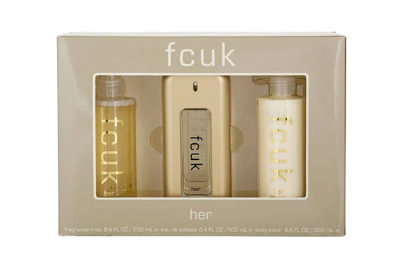 NNEKG Fcuk Women 3 Piece Set EDT 100ml + Fragrance Mist 250ml + Body Lotion 250ml