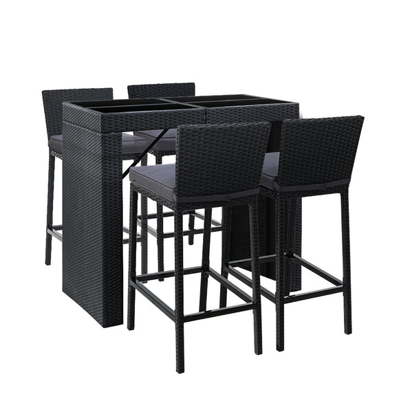 NNEDSZ Outdoor Bar Set Table Chairs Stools Rattan Patio Furniture 4 Seaters